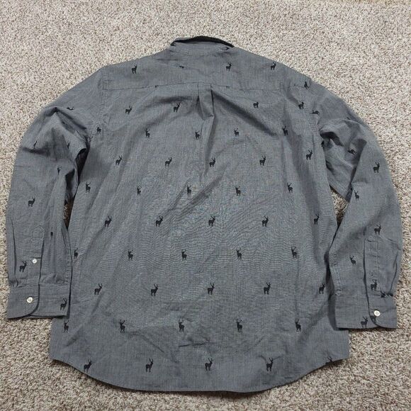 Chaps Shirt Mens 2XL Gray Long Sleeve Button Down Charcoal All Over Deer… - Picture 2 of 7